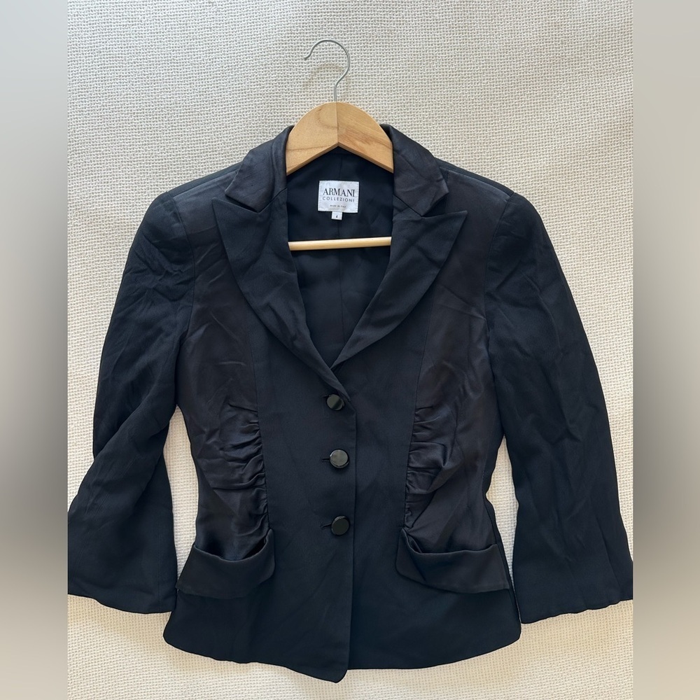 Armani Collezioni Classic Black Satin Blend Tuxedo Blazer - Picture 5 of 7